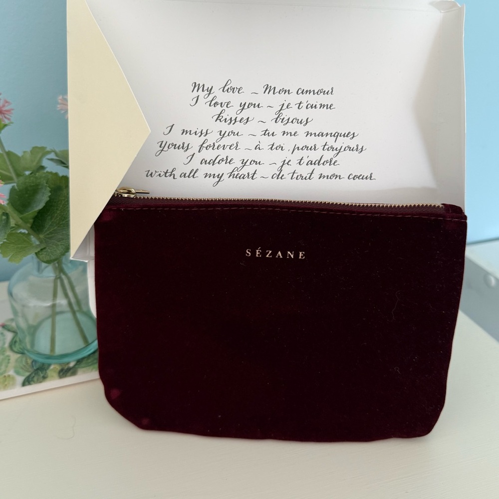 Sézane Burgundy Velvet Pouch New in Original Gift Packaging